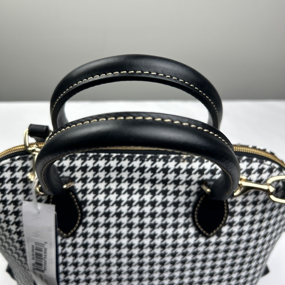 NWT Dooney Bourke Black White Houndstooth Domed Zip Zip Satchel Handbag Purse - Picture 10 of 16